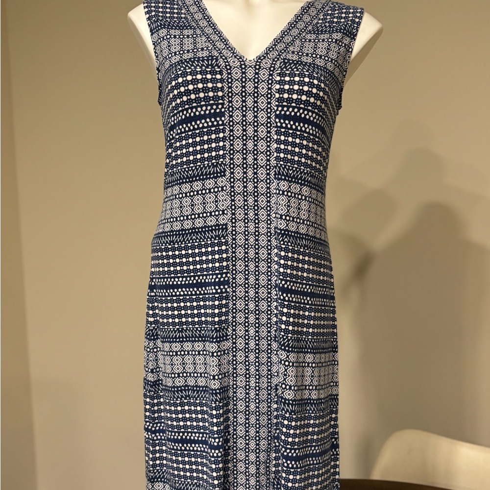 Tommy Bahama Blue and White Geometric Dress